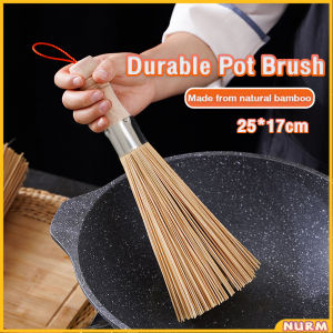 Nurm Bamboo Wok Brush Cleaning Brush Wooden Handle for Cleaning Dishes Cast Iron Pots Pans