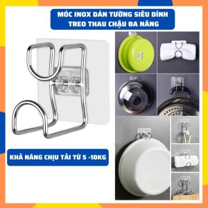 Móc Inox Dán Tường Siêu Dính Treo Thau Chậu Nồi Thớt Khăn Quần Áo/ Giá Gắn Tường Treo Đồ Nhà Bếp Nhà Tắm K190
