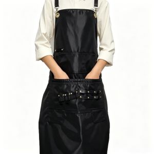 TEN Waterproof Leather Hairdresser Apron Multiple Pockets Cross Back Straps Leather Strap Apron Practical Black Salon Apron Barber Shop