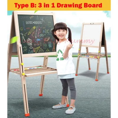 3in1 Multi-Functional Pine Blackboard Whiteboard Drawing board Easel Adjustable Height