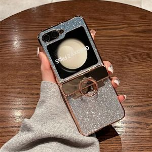 Luxury Glitter Diamond Bracket Case for Samsung Galaxy Z Flip 6 5 4 3 7 8 Ring Holder Stand Gradient Plating Bling Hard Cover