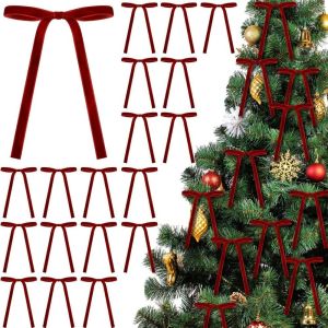 MMLUCK 24Pcs Velvet Material Christmas Tree Bows 24pcs Set Cable Tie Ribbon Bows for Xmas Rustic Style Slender Design DIY Handmade Bows Christmas Decor