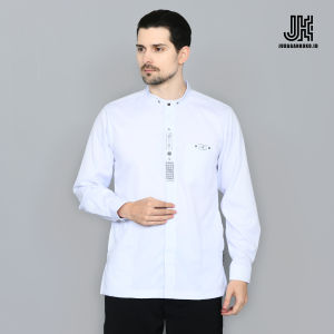Baju Koko Putih Lengan Panjang Pria Dewasa Muslim Kemko Bordir Ukuran M L XL XXL Taqwa Premium