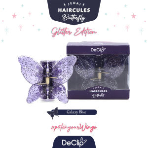 DeClip Jedai Butterfly Haircules Jepit Kupu Gigi 4 Ukuran 45cm Warna Galaxy Blue Glitter