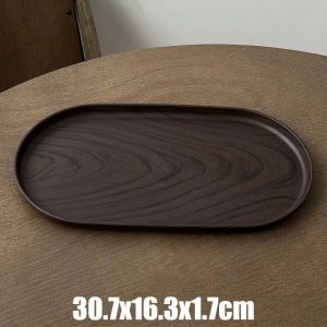 HETU070703. Walnut Wood Grain Oval Tray Smooth Surface Plastic Afternoon Tea Dessert Plate Vintage Table Deocr Fruit Platter Home