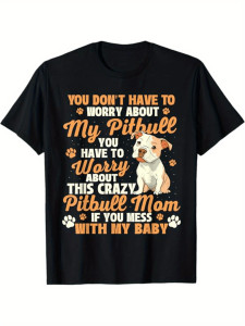 Pitbull Mom Protective T-Shirt 100% Cotton Crew Neck Slight Stretch All-Season Knit Fabric Loose Fit with Printed Graphic for Adult Animal Lover Apparel