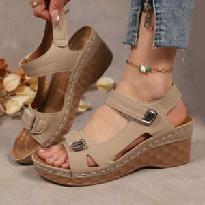[Free Shipping] Summer womens large size thick-soled sandals with a single strap trendy and versatile peep-toe shoes