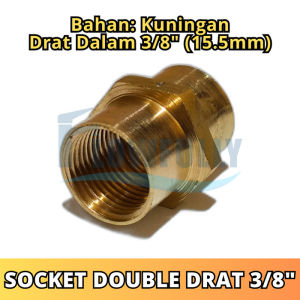 SOCKET DOUBLE DRAT DALAM 3/8 x 3/8 INCH KUNINGAN DOBEL FAUCET SOK SDD FEMALE THREAD SOCK BRASS