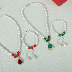 Hmeme ชุดเครื่องประดับมุกแฟชั่นวินเทจสำหรับผู้หญิงสร้อยคอต่างหูสร้อยข้อมือชุดเครื่องประดับงานเลี้ยงงานแต่งงานของขวัญ