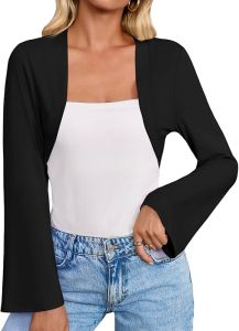 Yousify  Womens Short Top with Shawl Long Sleeve Front Open Short Cardigan with Flared Sleeves  2025