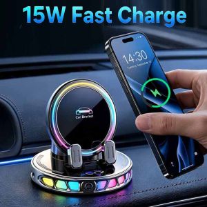 Auto Clamping Car Mobile Cell Phone Holder Support For Mobile Wireless Charger For Car Dashboard Mount With RGB Light2026