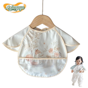 AODUOYAYA Baby Waterproof Apron Feeding Bib Short Sleeve with Crumb Catcher for Baby and Toddler