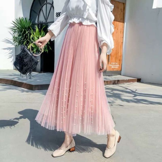 Chân váy xếp ly lụa hồng SIXDO Light Murrey Pleated Midi Silk Skirt Mẫu  đẹp, Giá rẻ