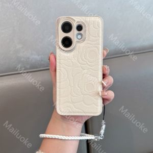 Vivo X200 FE Shockproof Case With Camera Lens Protector Cover Leather Camellia Flower Matte Phone case For Girl Women Lady