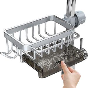 ROBERTA Detachable Kitchen Sink Faucet Organizer Hook Space Aluminum Hanging Faucet Drain Rack Multi-function Anti Deformed Dish Sponge Holder Bathroom