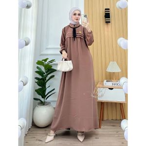Gamis Elegan Terbaru 2024 - Lengan Panjang Model Ruffle Bahan Poliester Warna Navy/Brown/Grey