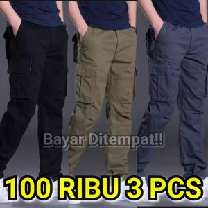langsung Ceckout 100 RIBU DAPAT 3 PCS CELANA CARGO PANJANG PRIA DEWASA CELANA PANJANG CARGO COWOK CELANA PANJANG PRIA DEWASA RIP PINGGANG KARET CELANA CARGO CELANA PANJANG PRIA TERBARU 2022