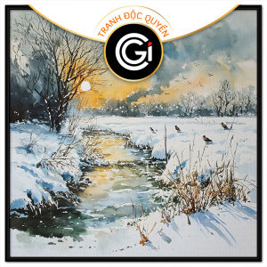 Tranh phong cảnh mùa đông màu nước. Tranh treo tường dán tường canvas trang trí. CGI-1916