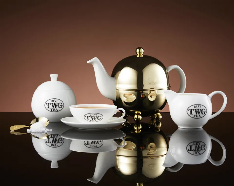TWG Tea | Jazz Gold Design Teapot in White Ceramic with Polished 