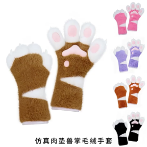 ถุงมือกรงเล็บแมวขนกำมะหยี่ขนยาวทำจากขนสัตว์อุปกรณ์เสริมชุดคอสเพลย์ฮัลโลวีนสำหรับเด็กผู้ใหญ่