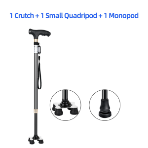 Non-slip Walking Stick LED Light Crutches Walker Aluminum Alloy Ultra-light Tripod Cane Height Adjustable Portable Crutch For The Elderly