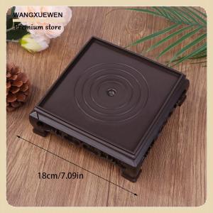 [COD] Deep Brown Carving Wooden Look Plastic Base Tray Flowerpot Holder Round Square Multi-Functional Teapot Vase Fish Tank Base
