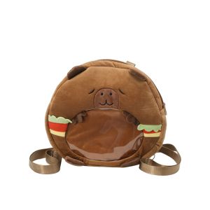 FDGFGG Soft Capybara Plush Backpack Large Capacity Cute Creative Ita Bag Brown PVC Cartoon Doll Daypack Women