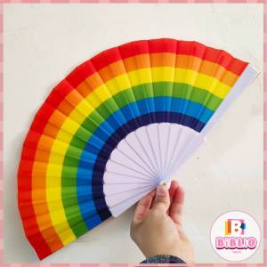 BIBLIO 7 inch Childrens Craft Folding Fan Rainbow Flat Fans Kindergarten Cloth Dance Small Fan Cold Fan