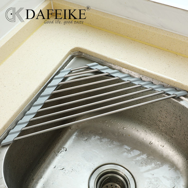 DAFEIKE Triangle Dish Drying Rack For Sink Corner Roll Up Caddy Sponge ...