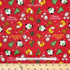 ผ้าคอตต้อน 100% ลาย Merry Christmas หน้ากว้าง 65 นิ้ว ผ้าเมตร ผ้าหลา