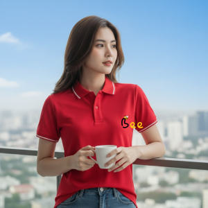 Áo Polo Nữ Bee Sắc Đỏ Tươi Rạng Rỡ phối 1 sọc trắng năng động vải cá sấu mè cao cấp siêu thoáng khí tôn dáng thanh lịch