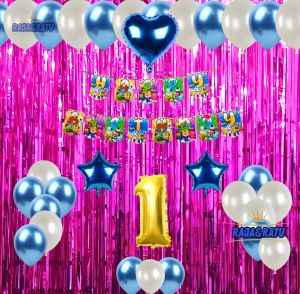Paket Set Dekorasi Ulang Tahun Anak-anak Dekorasi Pororo Balon Metalik Putih Birumuda