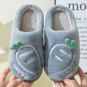 ET lady slippers Rabbit Fur Slippers For Kids Girl And Boys Home Wooden Floor Plush Warm Indoor Slipper