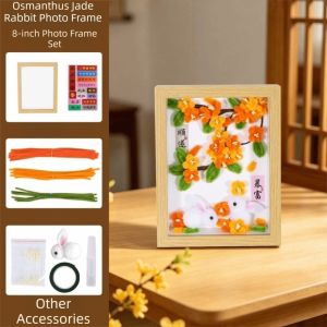 MAOMEI STORE Tự làm Quà tặng Tết Trung Thu Hoa Thỏ Cây hoa mộc tê Đồ trang trí bàn làm việc Khung Ảnh Tự Làm Tranh trang trí Album ảnh thủ công Dành cho người lớn tuổi