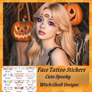 💝Hot Sale💝New Beautiful Ghost Haunted Halloween Tattoo Stickers Witch Playful Cute Ghost Makeup Face Waterproof Tattoo Stickers Ghost Witch Face And Body Waterproof Stickers Cute Ghost Makeup Decals Suitable For Women And Childrens Parties