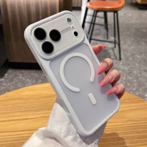 Luxury Frosted PC For Magsafe Magnetic Phone Case For iPhone 17 16 15 14 Pro Max Glass Large Window Wireless Charge Bumper Cover