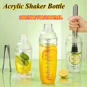 Acrylic Milk Tea Shaker Bottle Plastic Cocktail Shaker with Scale and Strainer Top Clear Shaker Cup