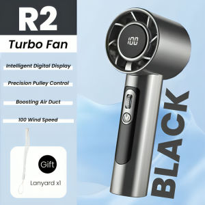 R2 Rechargeable Turbo Fan with Digital LED Display and 100 Wind Speed Function Handheld Fan Portable Turbo Fan