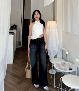 CELANA JEANS WANITA TERBARU 2024 HIGH WAIST Grey Abu KOREAN STYLE LOOSE ACID GREY PANJANG 100 CM