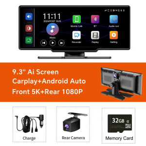 EKLEVA 5K Dash Cam 9.3" Touchscreen Wireless CarPlay Android Auto 5G WiFi Navigation Night Vision Loop Recording Rearview Mirror