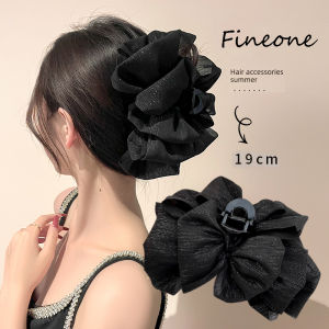 Double-sided mesh bow tie grab clip for womens back head curly hair clip large shark clip elegant temperament hairclip headwear