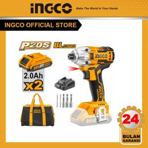 INGCO 20V 170Nm Bor Impact Cordless Tanpa Sikat dengan 2 Pcs Bit Obeng 3 Pcs Pengatur Mur 2 Pcs Paket Baterai 2.0Ah dan 1 Pcs Pengisi Daya - Model CIRLI2002