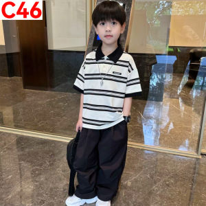Terno for Kids Boy Casual Black & White Polo Stripes Black Jogger Pants 1-5yrs old C46