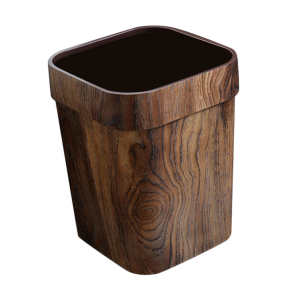 Retro Mimetic Wood Grain Trash Can Household Creative Wastebasket for Bedroom Bathroom Home