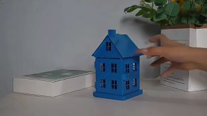 Blue Metal Ice House Shape Tealight Holder Hanging Lanterns for Indoor Tabletop Display Farmhouses Ornament