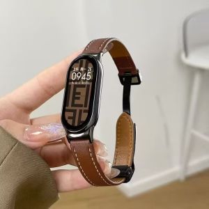 Leather Magnetic Buckle Strap For Xiaomi Smart Band 10 Mi Band 9 8 Bracelet Wristband