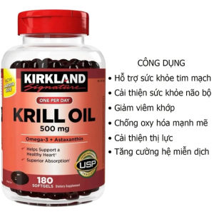 180 Viên Viên Uống Dầu Nhuyễn Thể Tôm Krill Oil 500mg - Cung cấp sự hấp thụ vượt trội so với các loại dầu cá khác.  Được sản xuất từ dầu nhuyễn thể nguyên chất 100%.  Không có mùi cá hoặc dư vị nên rất dễ uống và dễ nuốt.