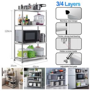 Kitchen Rotating Rack Vegetable Shelf 304 Stainless Steel Shelf Multi-layer Storage Shelf Vegetable Basket + Kitchen Oven Layer Bedroom Sundries Storage Snack Rack Bookshelf Kitchen Origanzer Storage Rack Shelf