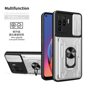 For OPPO A94 4G A95 A9 A5 2020 Card Slot Phone Case For OPPO A16 A16S A74 Magnetic Ring Slide Camera Proteciton Back Cove Armor Shockproof Casingr