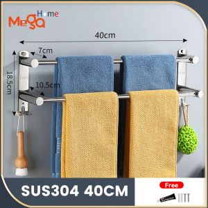 Bath Towel Rack Stainless Steel Wall Mounted Towel Holder with Hooks Towel Rail Bars 3-Tier